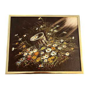 Vintage Floral Oil Panting Signed Framed 1970s